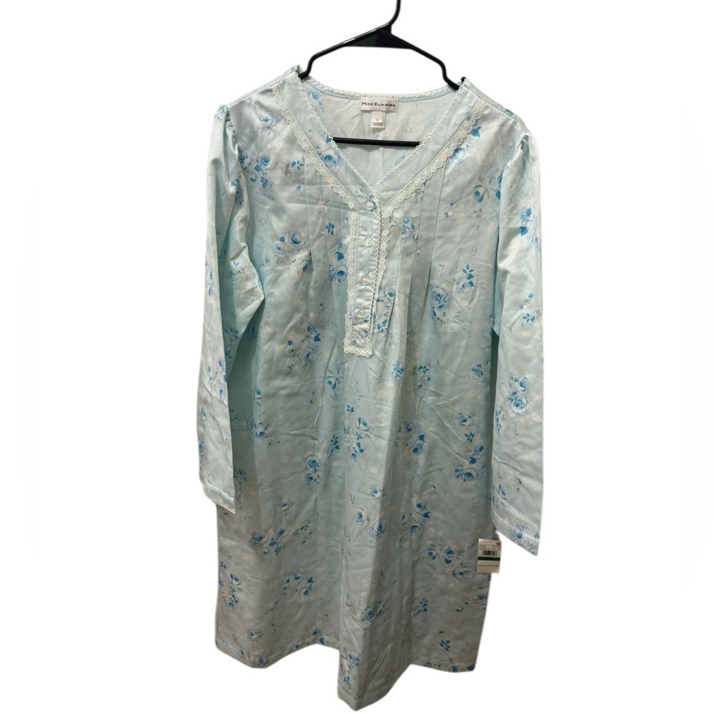Miss Elaine Blue Floral Nightgown Size Large